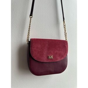 Michael Kors medium half dome deep wine red crossbody suede leather gold chain p